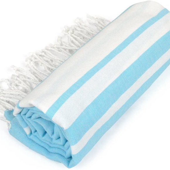 New Aqua Blue Turkish Cotton Peshtemal Beach Towel Bath Spa Fouta Pool Sarong - Picture 3 of 8